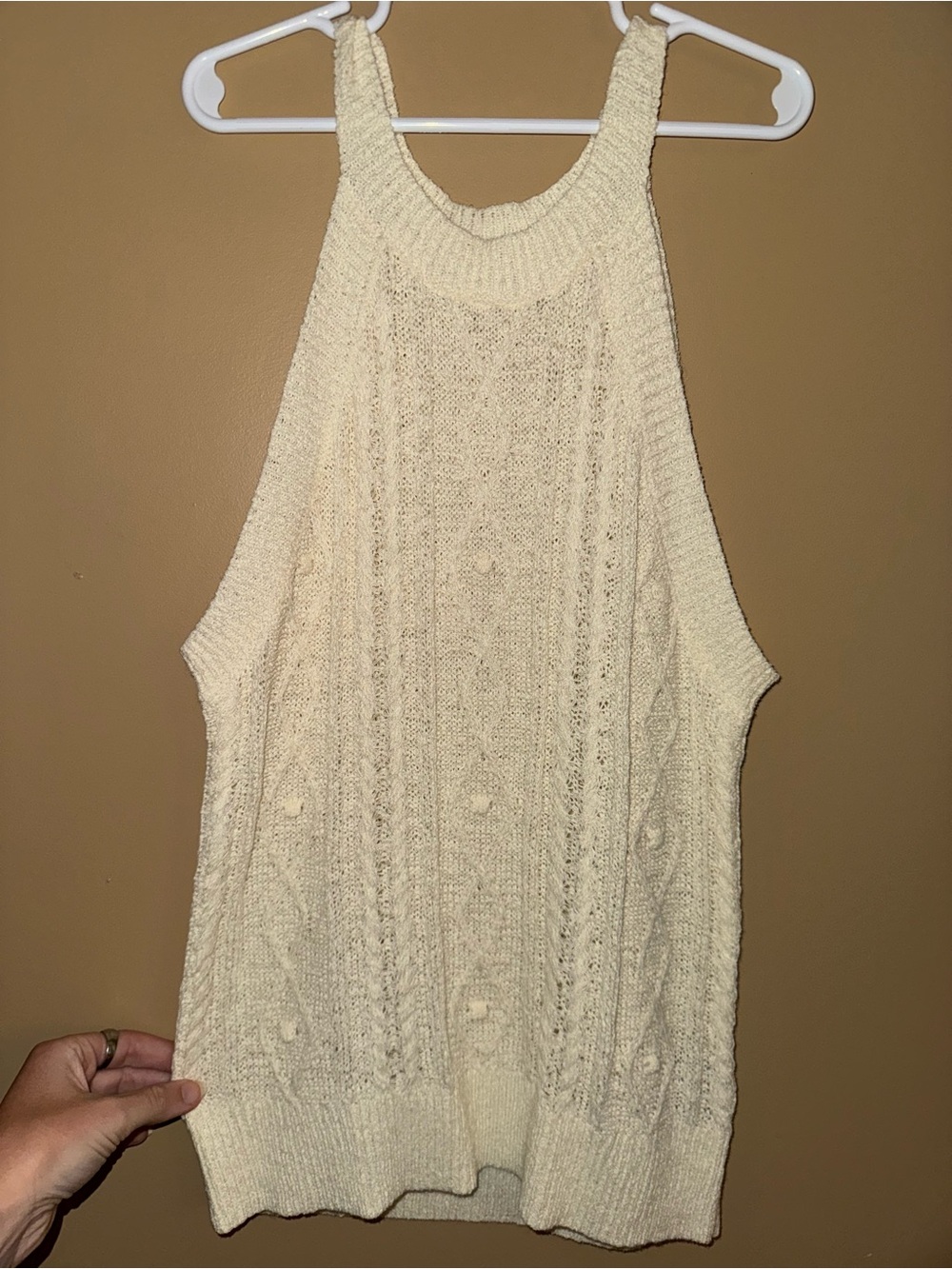 Cream Knit Sleeveless Sweater Tank